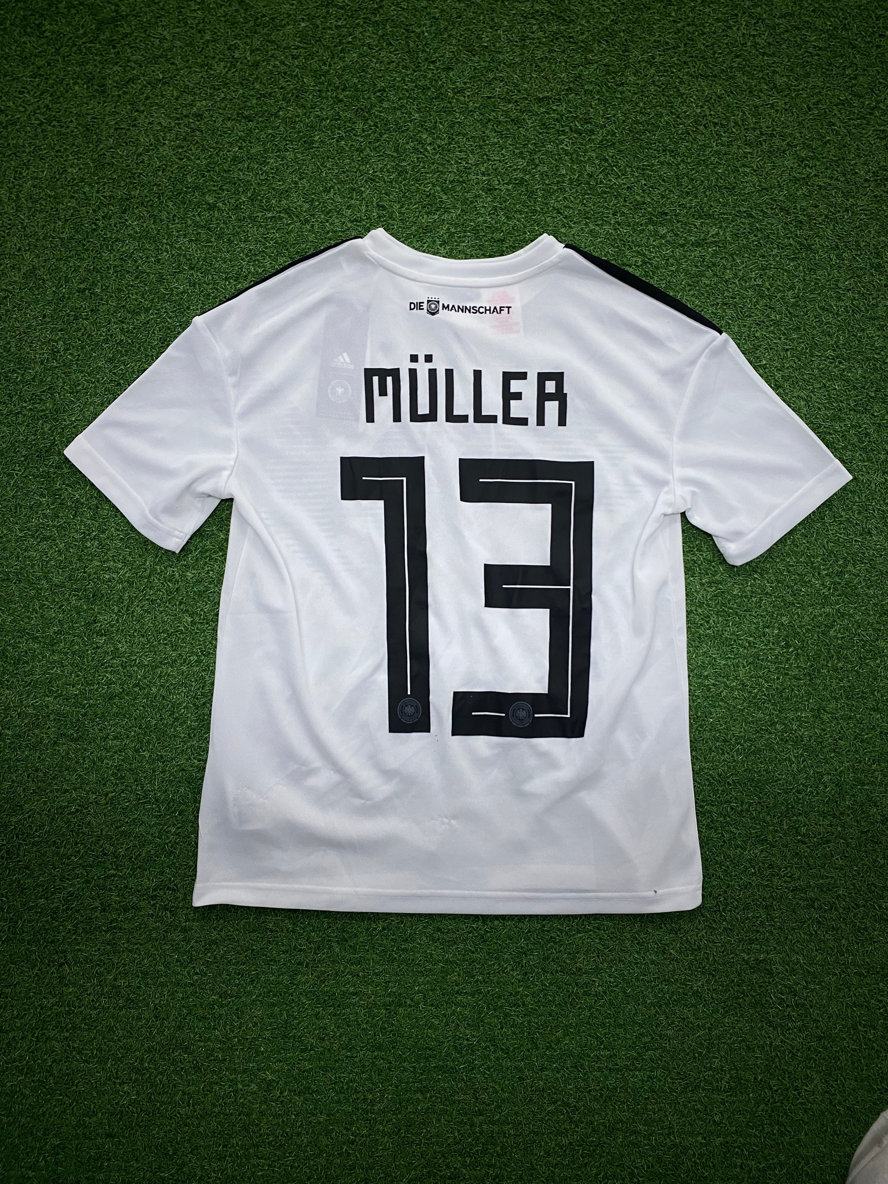 adidas DFB Deutschland Trikot Home Kinder WM 2018 164 - Fehlbeflockung : Vorne 9 hinten MÜLLER 13 Flock leicht schief