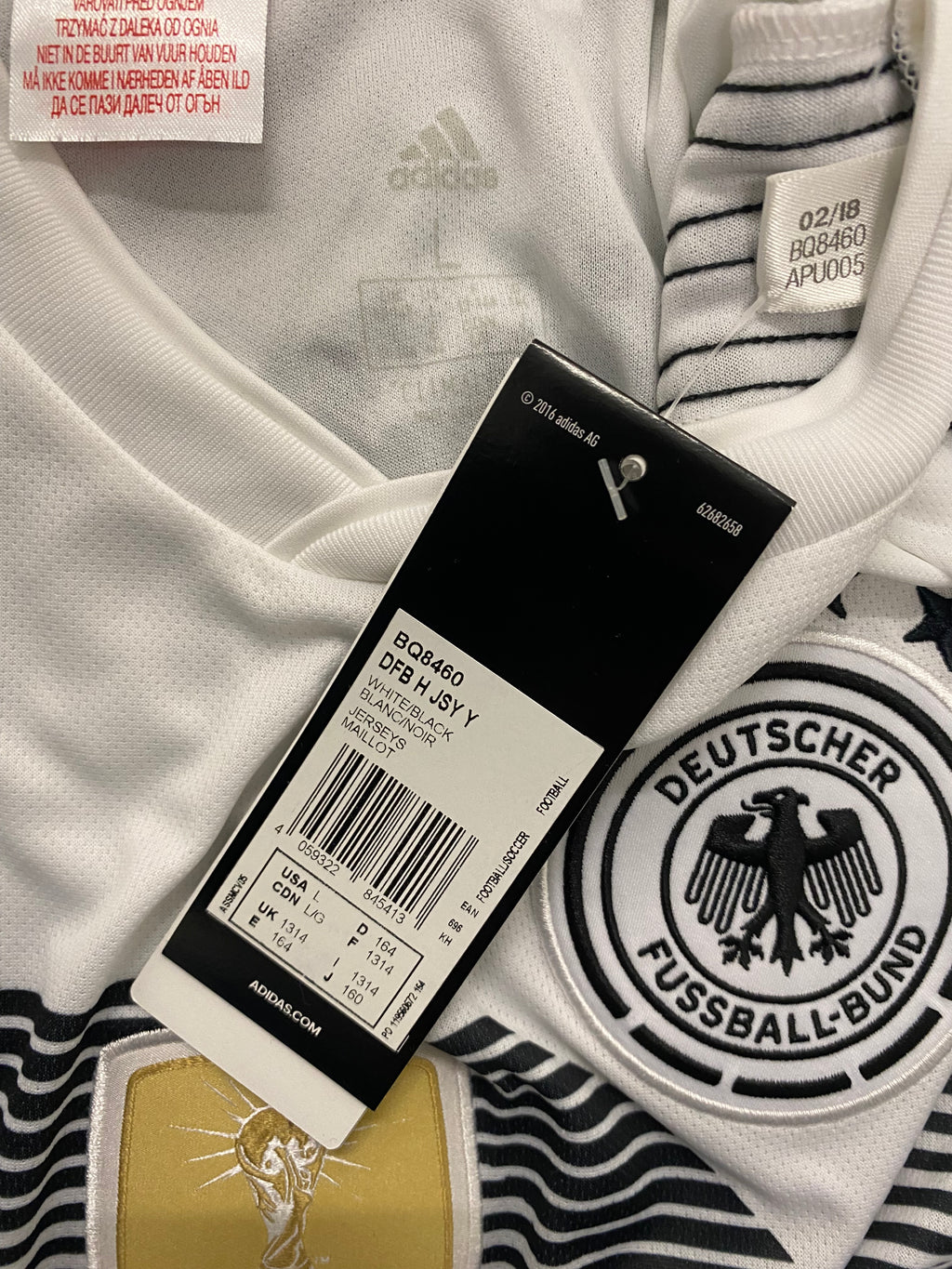 adidas DFB Deutschland Trikot Home Kinder WM 2018 164 - Fehlbeflockung : Vorne 9 hinten MÜLLER 13 Flock leicht schief